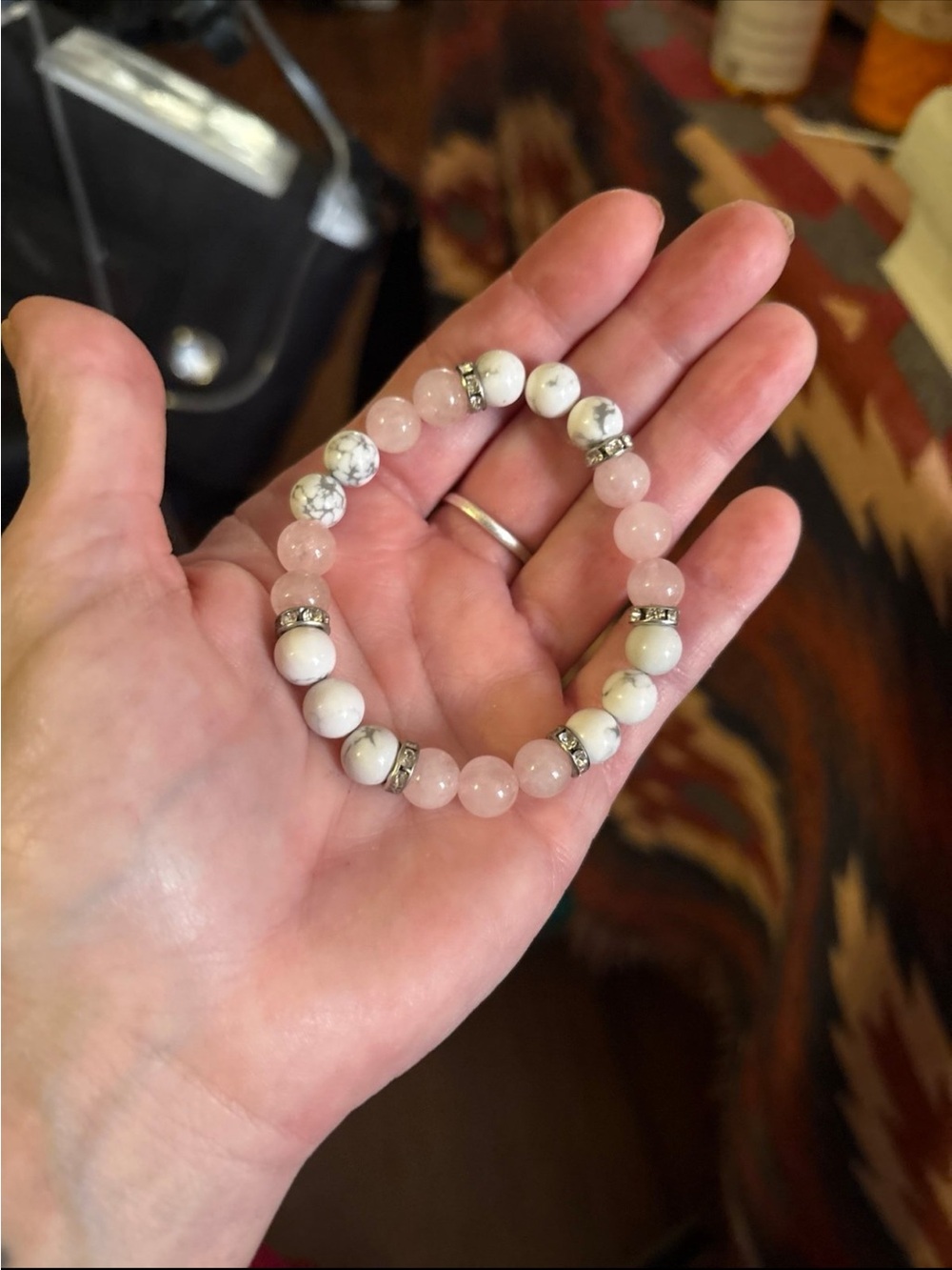 Rose Quartz and Howlite Beaded Bracelet - Pink and White